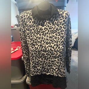 Leopard Print Women's Sweater - Black and Cream mp14